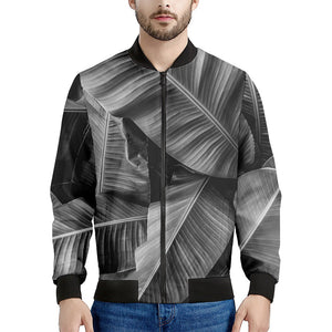 Black And White Banana Leaf Print Men's Bomber Jacket