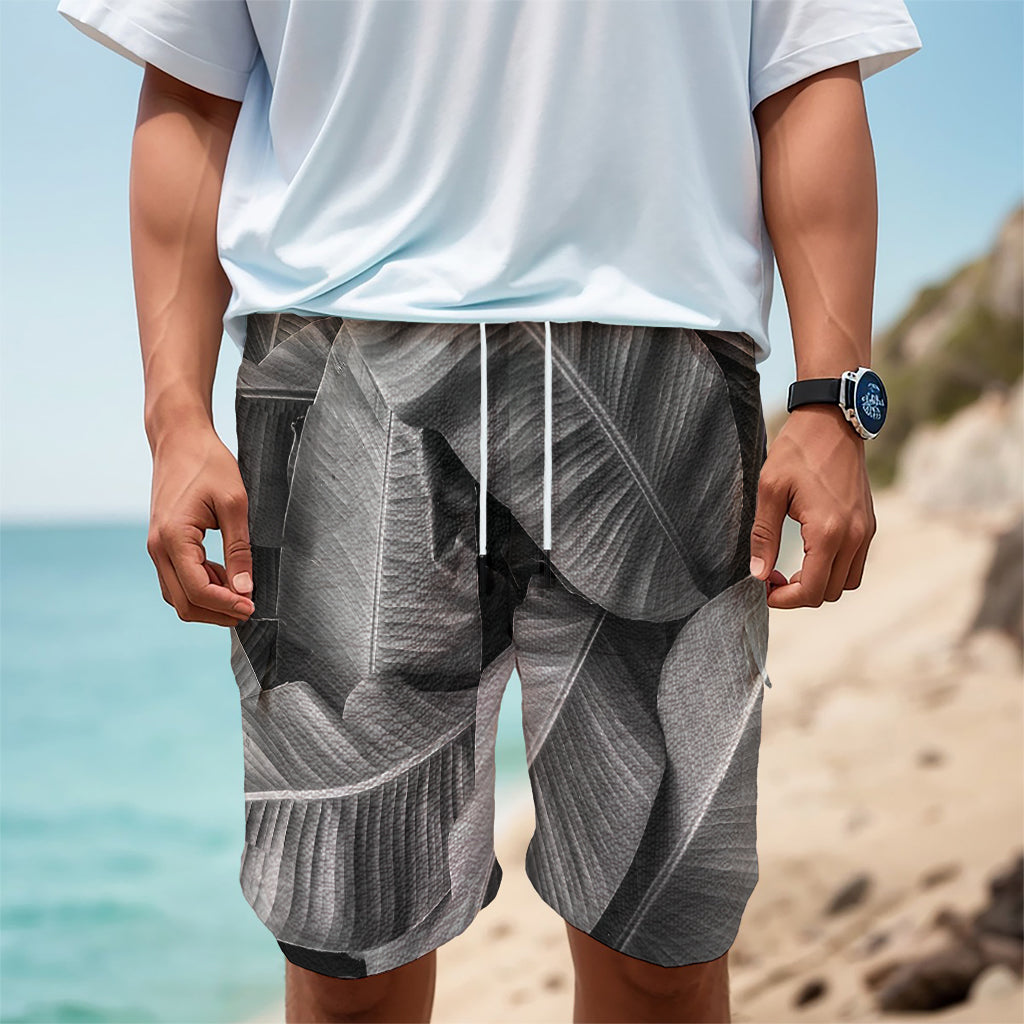 Black And White Banana Leaf Print Men's Cargo Shorts