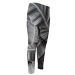 Black And White Banana Leaf Print Men's Compression Pants