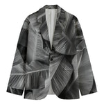 Black And White Banana Leaf Print Men's Cotton Blazer