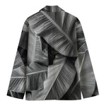 Black And White Banana Leaf Print Men's Cotton Blazer