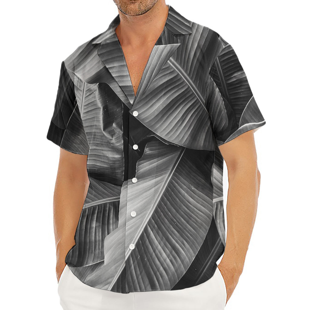 Black And White Banana Leaf Print Men's Deep V-Neck Shirt