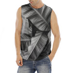 Black And White Banana Leaf Print Men's Fitness Tank Top