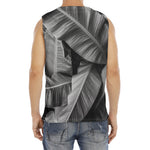 Black And White Banana Leaf Print Men's Fitness Tank Top