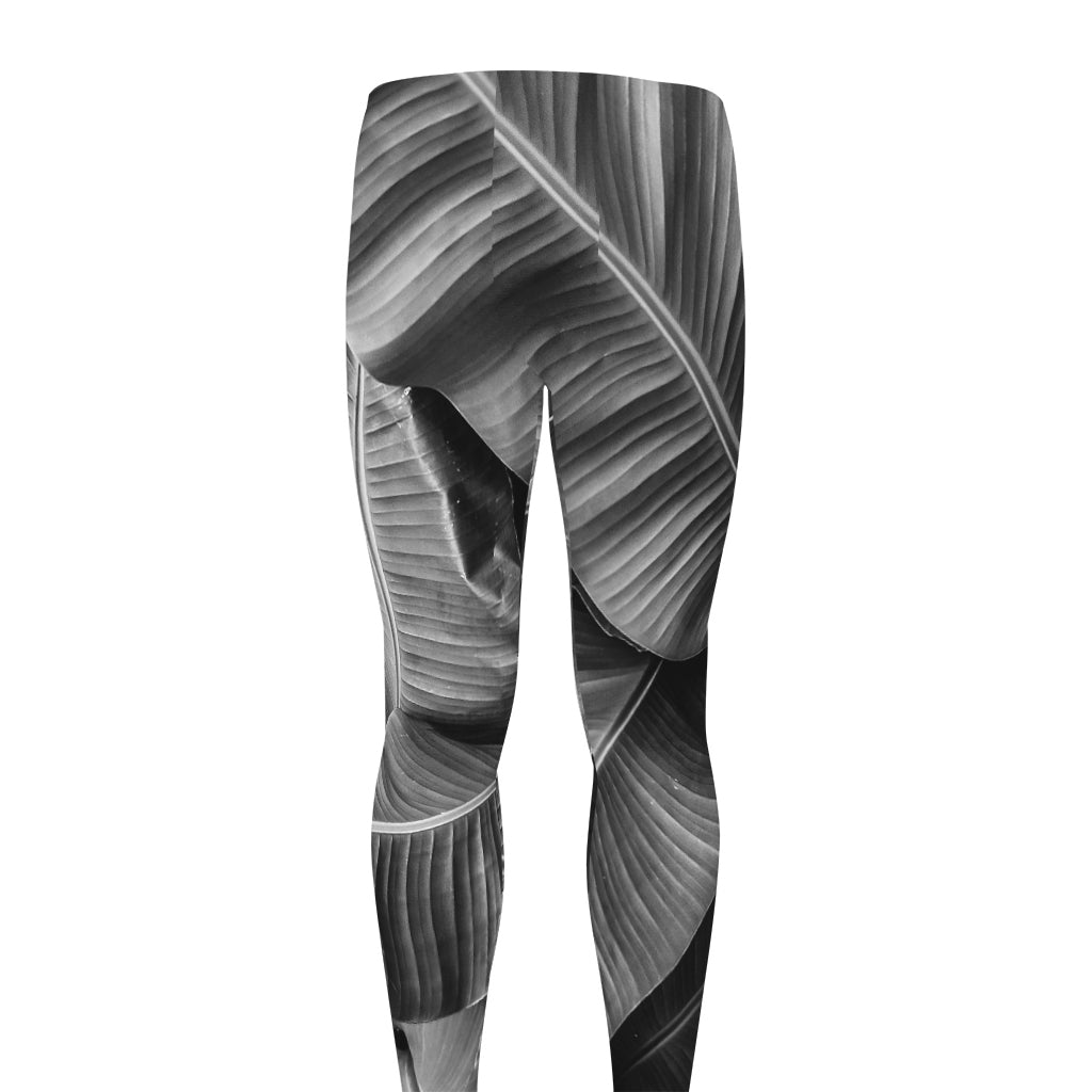 Black And White Banana Leaf Print Men's leggings