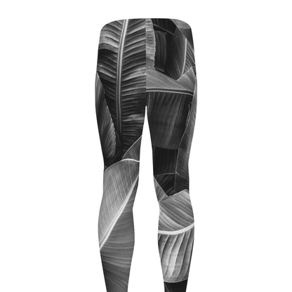 Black And White Banana Leaf Print Men's leggings