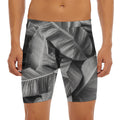 Black And White Banana Leaf Print Men's Long Boxer Briefs