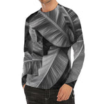 Black And White Banana Leaf Print Men's Long Sleeve Rash Guard