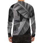 Black And White Banana Leaf Print Men's Long Sleeve Rash Guard