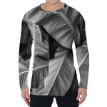 Black And White Banana Leaf Print Men's Long Sleeve T-Shirt