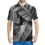 Black And White Banana Leaf Print Men's Polo Shirt