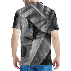 Black And White Banana Leaf Print Men's Polo Shirt