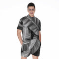 Black And White Banana Leaf Print Men's Romper