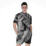 Black And White Banana Leaf Print Men's Rompers