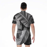Black And White Banana Leaf Print Men's Rompers