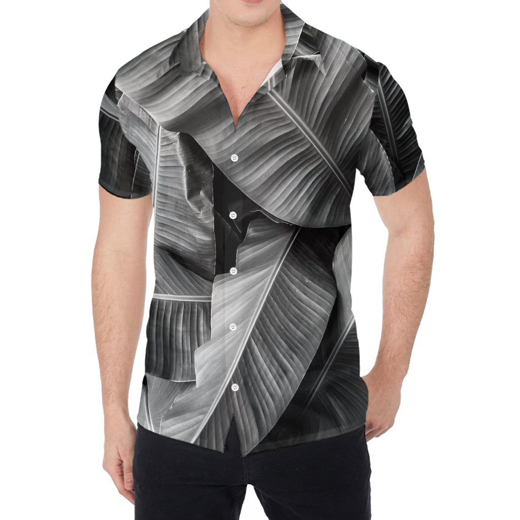 Black And White Banana Leaf Print Men's Shirt