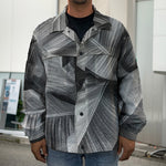 Black And White Banana Leaf Print Men's Shirt Jacket