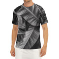 Black And White Banana Leaf Print Men's Short Sleeve Rash Guard