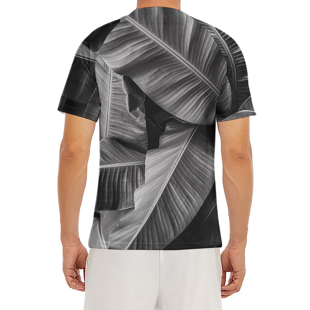 Black And White Banana Leaf Print Men's Short Sleeve Rash Guard