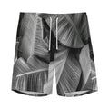 Black And White Banana Leaf Print Men's Athletic Shorts