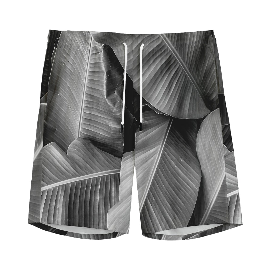 Black And White Banana Leaf Print Men's Sports Shorts