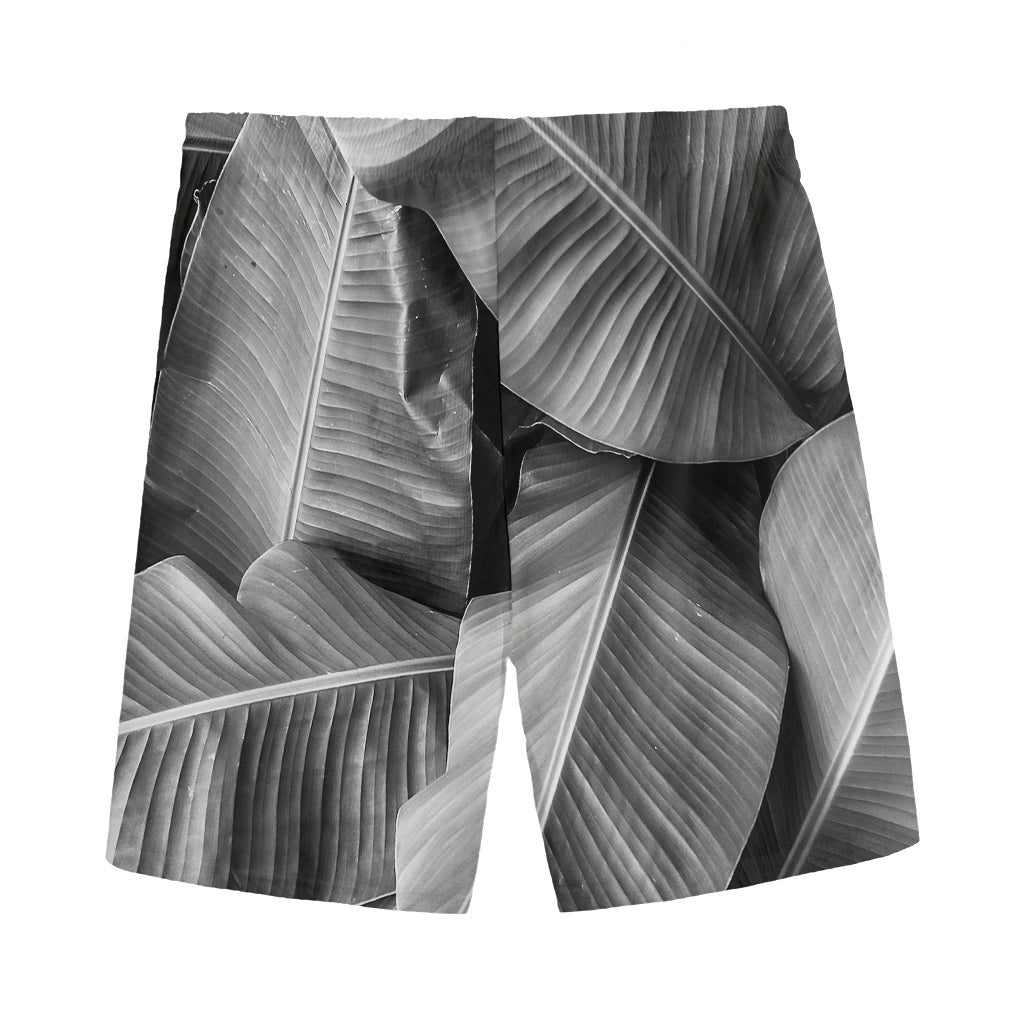 Black And White Banana Leaf Print Men's Sports Shorts