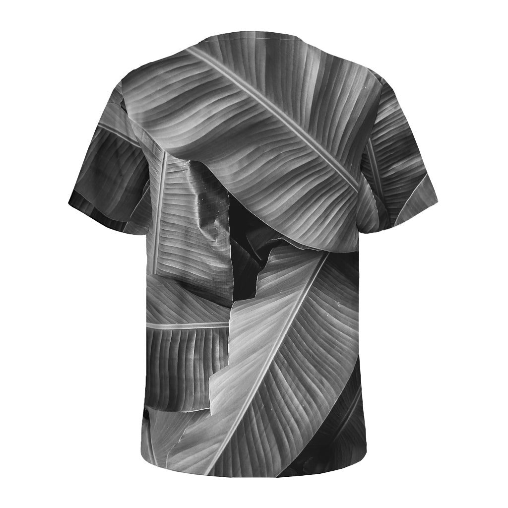 Black And White Banana Leaf Print Men's Sports T-Shirt