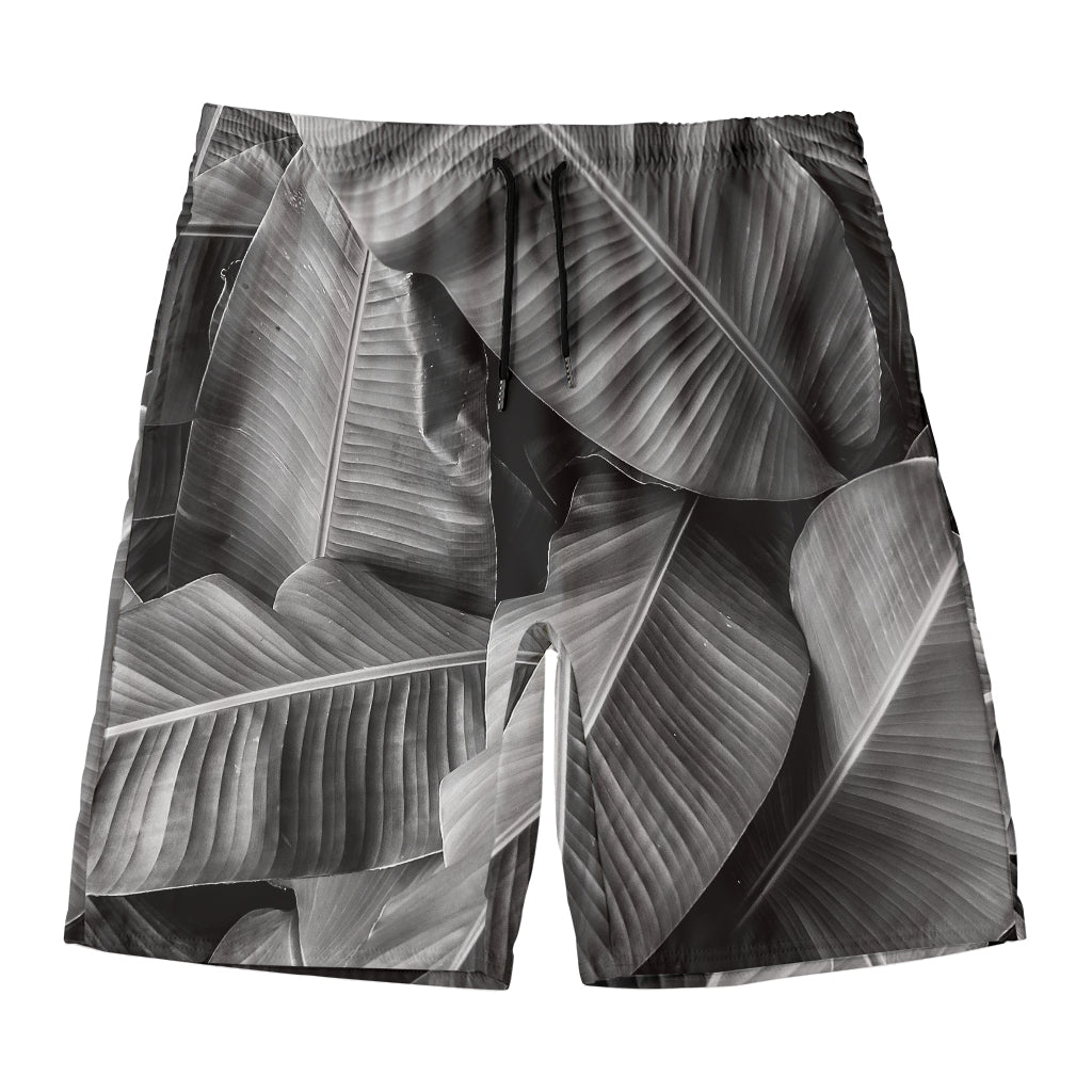 Black And White Banana Leaf Print Men's Swim Trunks