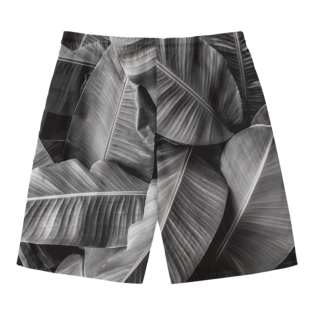 Black And White Banana Leaf Print Men's Swim Trunks