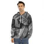 Black And White Banana Leaf Print Men's Velvet Pullover Hoodie