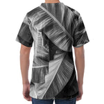 Black And White Banana Leaf Print Men's Velvet T-Shirt