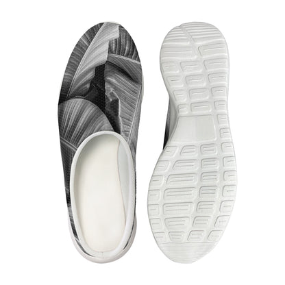 Black And White Banana Leaf Print Mesh Casual Shoes