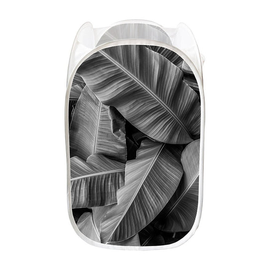 Black And White Banana Leaf Print Mesh Laundry Hamper