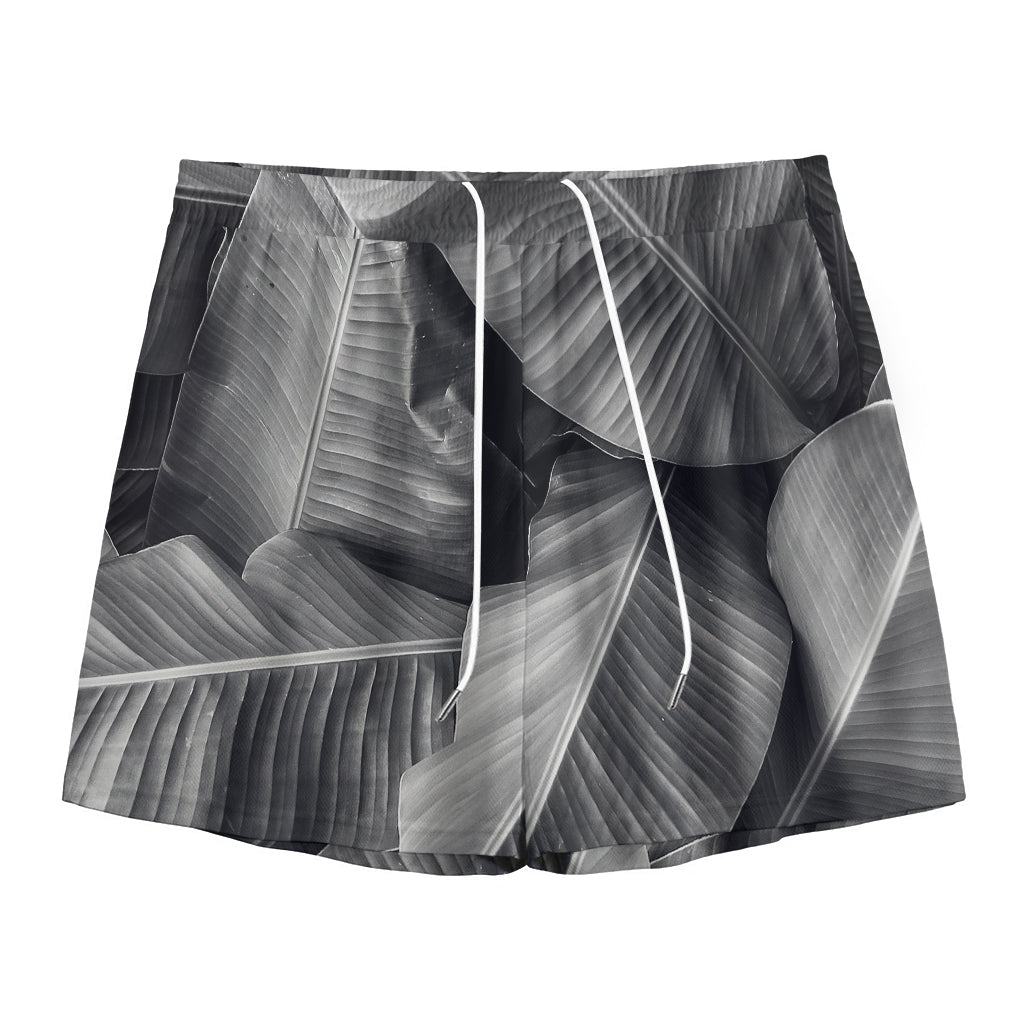 Black And White Banana Leaf Print Mesh Shorts