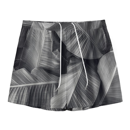 Black And White Banana Leaf Print Mesh Shorts
