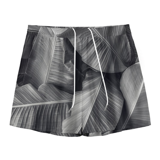 Black And White Banana Leaf Print Mesh Shorts
