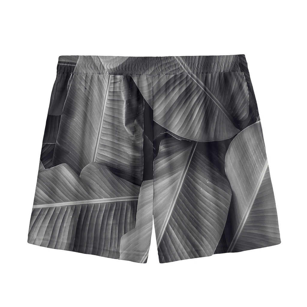 Black And White Banana Leaf Print Mesh Shorts