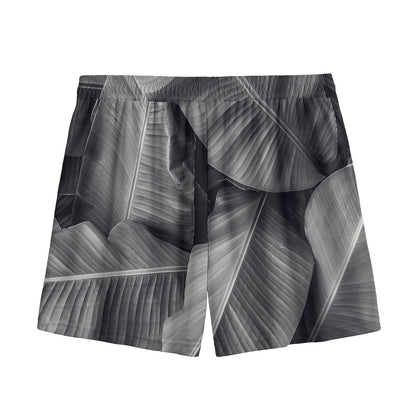 Black And White Banana Leaf Print Mesh Shorts