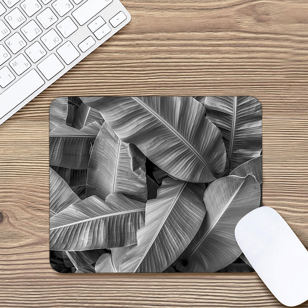 Black And White Banana Leaf Print Mouse Pad
