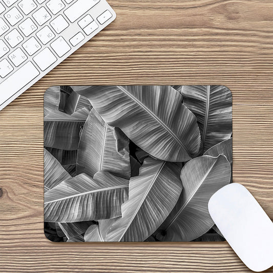 Black And White Banana Leaf Print Mouse Pad