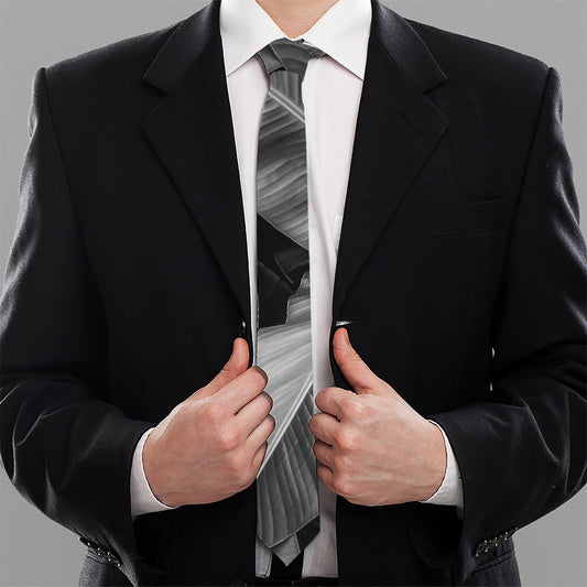 Black And White Banana Leaf Print Necktie