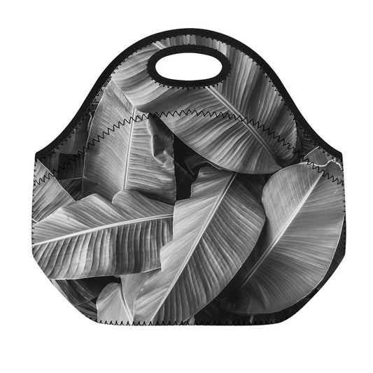 Black And White Banana Leaf Print Neoprene Lunch Bag