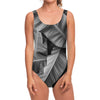 Black And White Banana Leaf Print One Piece Swimsuit