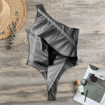 Black And White Banana Leaf Print One Shoulder Bodysuit
