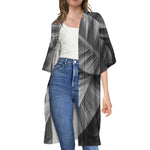 Black And White Banana Leaf Print Open Front Beach Cover Up