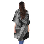 Black And White Banana Leaf Print Open Front Beach Cover Up