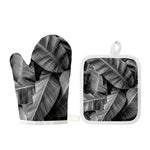 Black And White Banana Leaf Print Oven Mitt And Pot Holder Set
