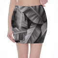 Black And White Banana Leaf Print Pencil Mini Skirt