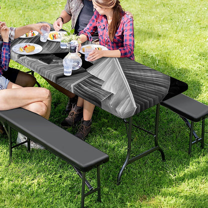 Black And White Banana Leaf Print Picnic Table Cover
