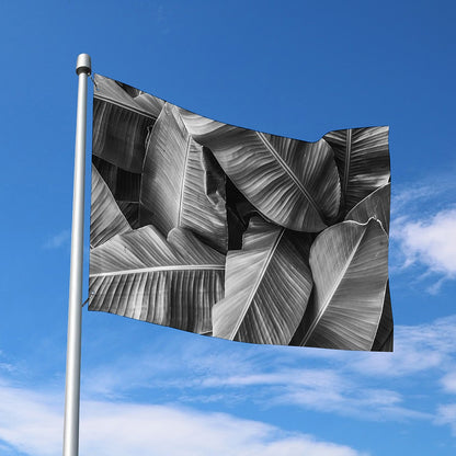 Black And White Banana Leaf Print Polyester Flag